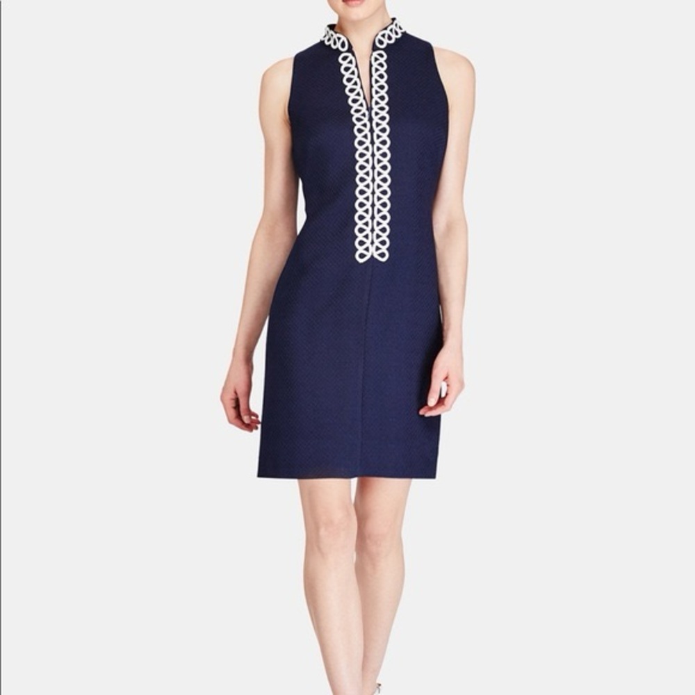 Blue Sheath Mini Dress with White Trim for Cocktail